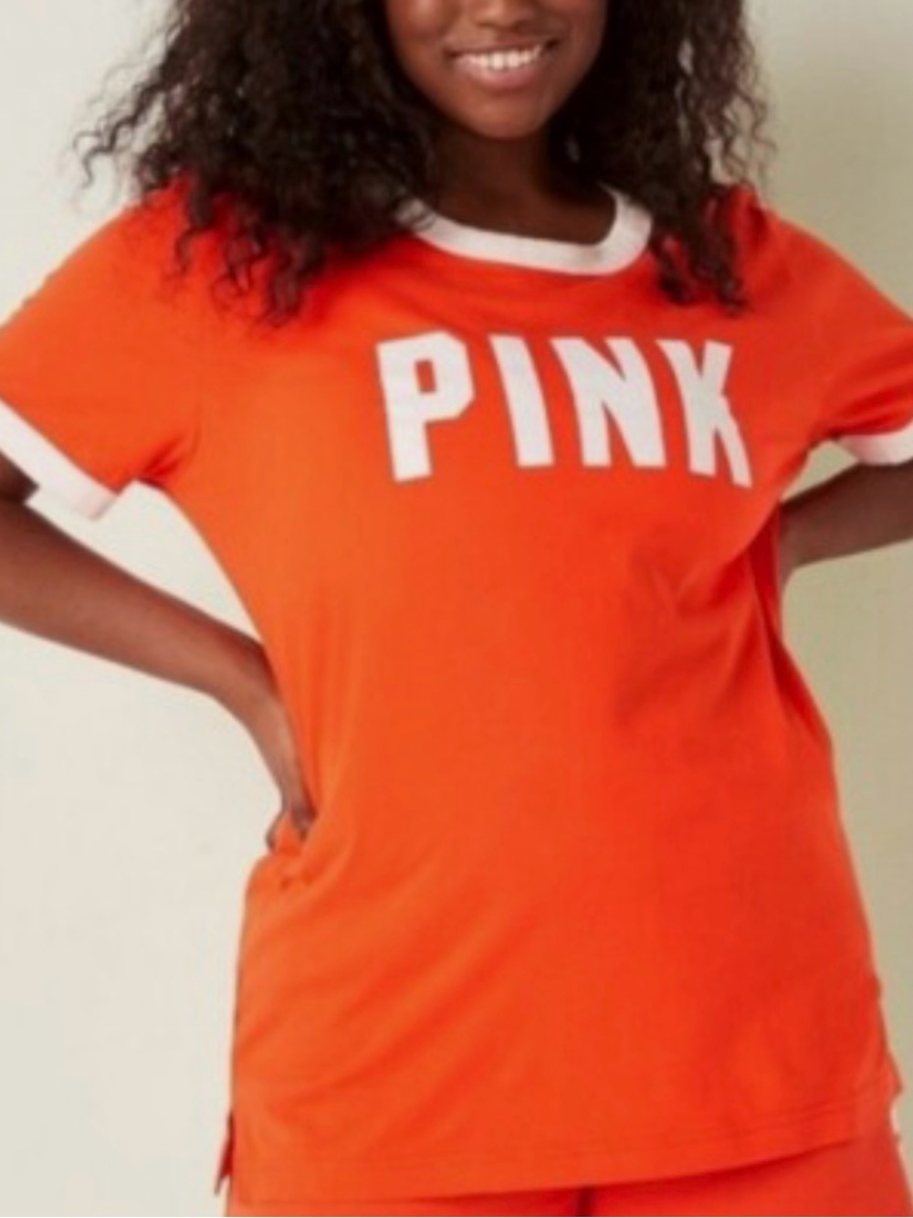 PINK Victoria's Secret Orange Logo Ringer Tee